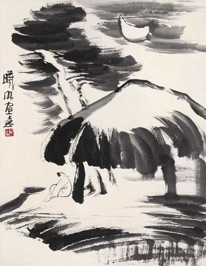 林曦明 月下高士 立轴